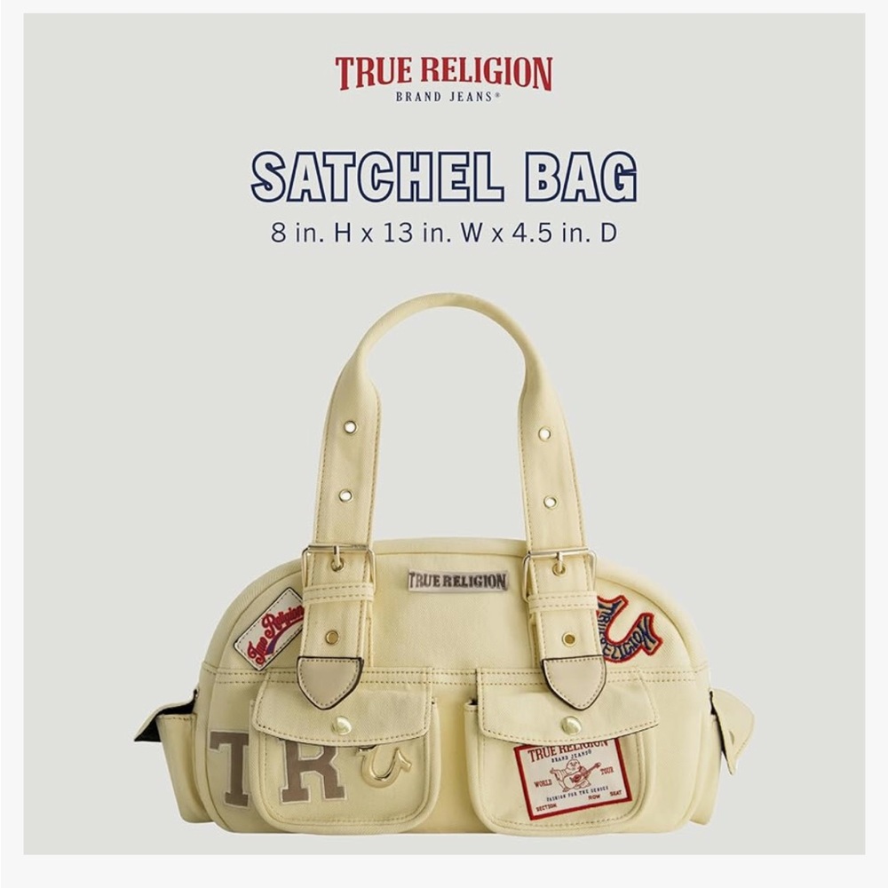 True Religion Cream Multi-Patch Satchel Bag